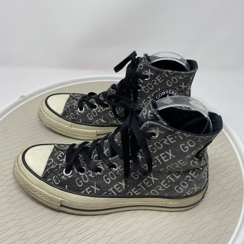 Converse High Tops 7.5 Women Shoes Goretex Sneakers Black Waterproof Spell Out - Picture 2 of 12